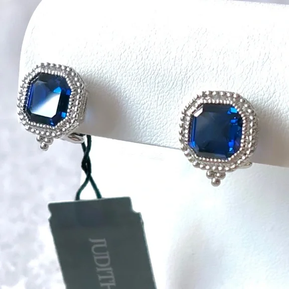 NWT Judith Ripka Asscher-cut Blue Sapphire Estate Stud Earrings - Picture 6 of 11